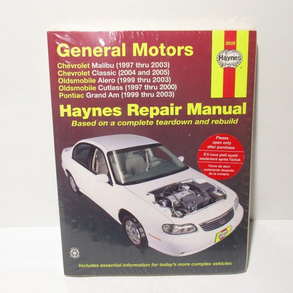 Haynes 38026 Manual GM Chevrolet Malibu 97-03 Pontiac Grand Am 99-03 Oldsmobile - Picture 1 of 2